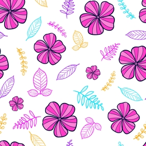 扁平风格卡通鲜花树叶背景图片